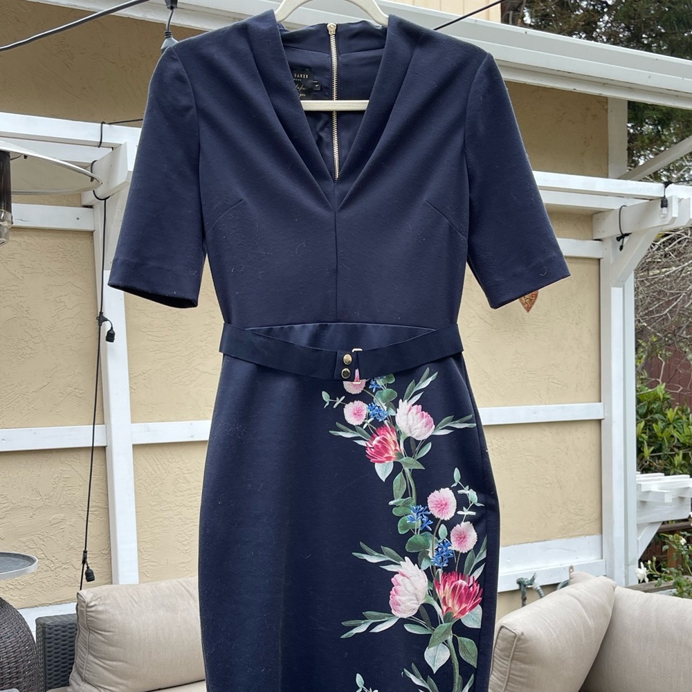 Ted Baker Blue and Floral Short Sleeve Dress